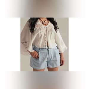 We The Free Moon Sign Pleated Denim Shorts in Orbit